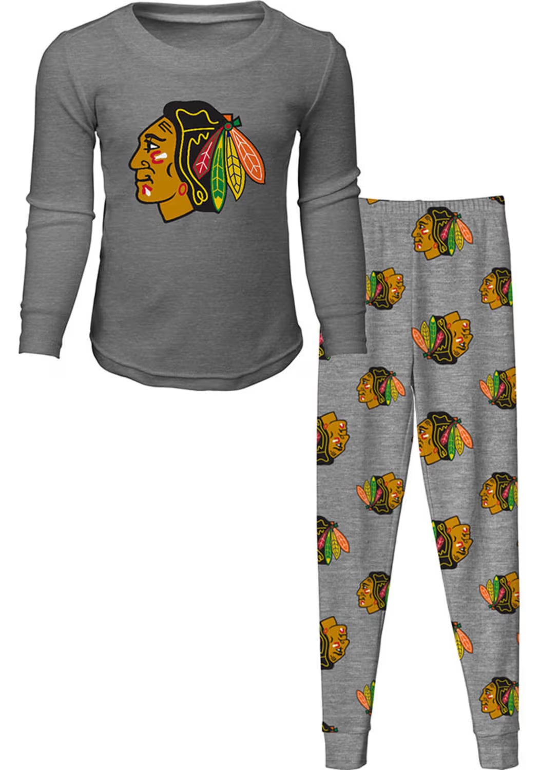 Chicago Blackhawks Boys Toddler Primary Logo PJ Set - Grey