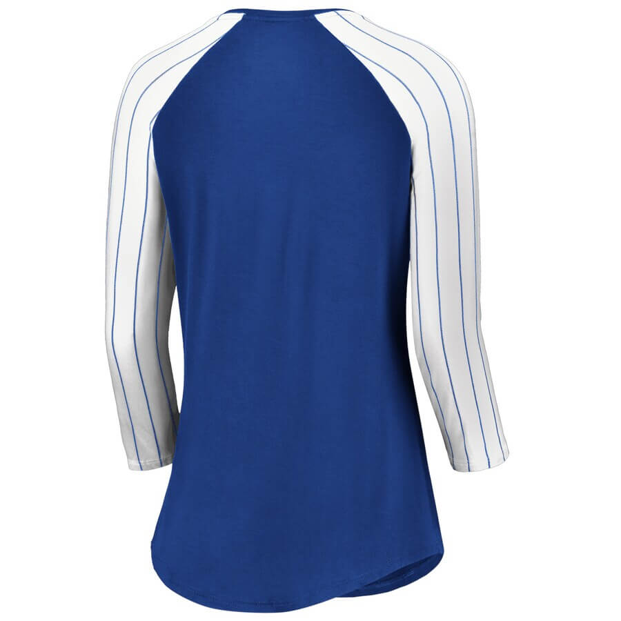 Women's Chicago Cubs Fanatics Branded Royal Iconic Pinstripe Raglan 3/4-Sleeve T-Shirt
