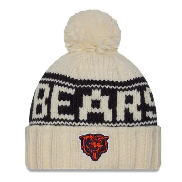 Women s New Era Cream Chicago Bears 2024 Sideline Cuffed Knit Hat with Pom