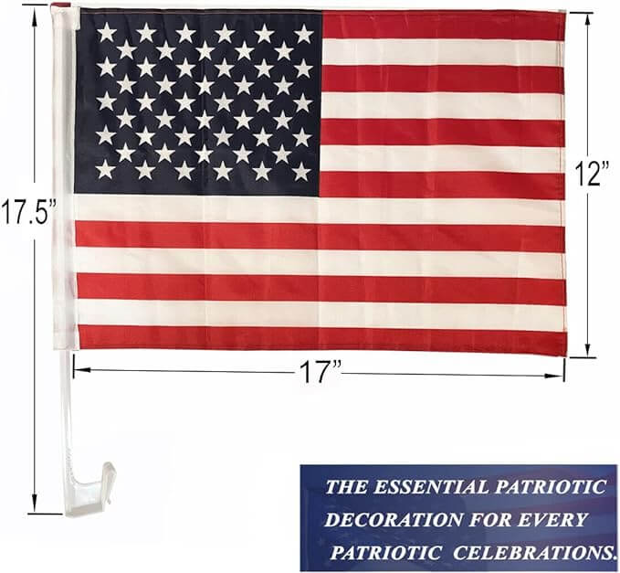 Bulk of US American Car Flag Window Clip 17" x 12", Pack of 12