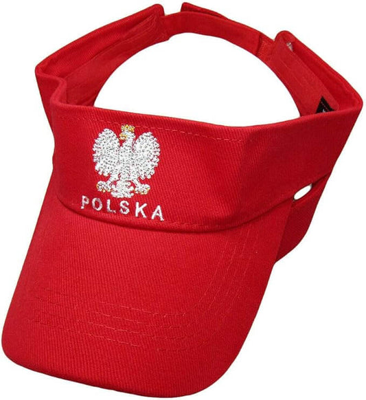 Bulk of Poland Adult Adjustable Visor w/Eagle - Red Polska 12 Pack