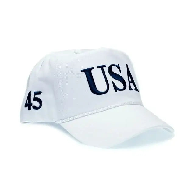USA 45 Flag Embroidered Hat Adjustable Cap Quality Multi (White)