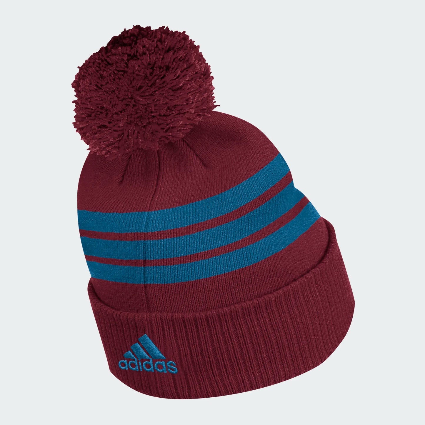 Adidas Men's Burgundy Colorado Avalanche Three Stripe Cuffed Knit Hat with Pom
