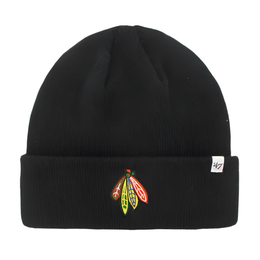 Chicago Blackhawks Feathers Cuffed Black Knit Hat