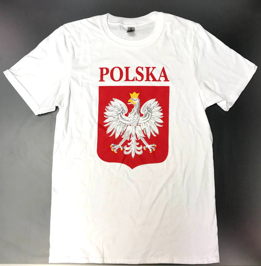 Bulk of Polish Men's Polska Printed Eagle Crest T-Shirt - White 12 Pack