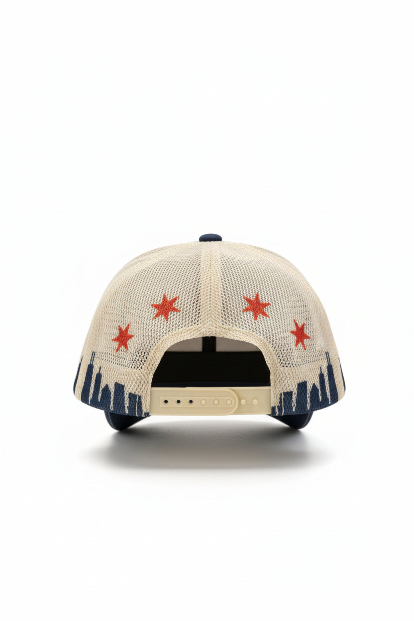 Chicago Skyline Dark Blue Roped Meshback Trucker Hat