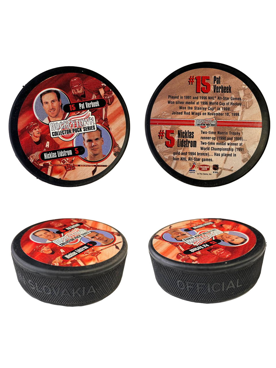 Hockey Town Collector Puck Series NHL OFFICAL Size Pat Verbeek Nicklas Lidstrom