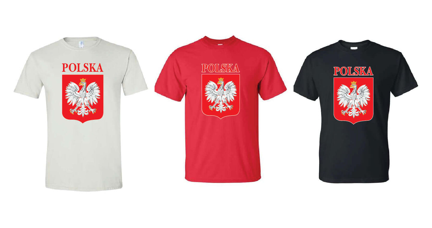 Bulk of Polska Men's T-Shirts Shield With Polish Eagle Black Color 12 Pack