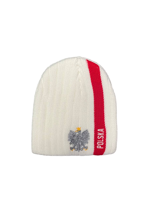 Polish Polska  Knit Winter Hat - White With Eagle - Made in Poland