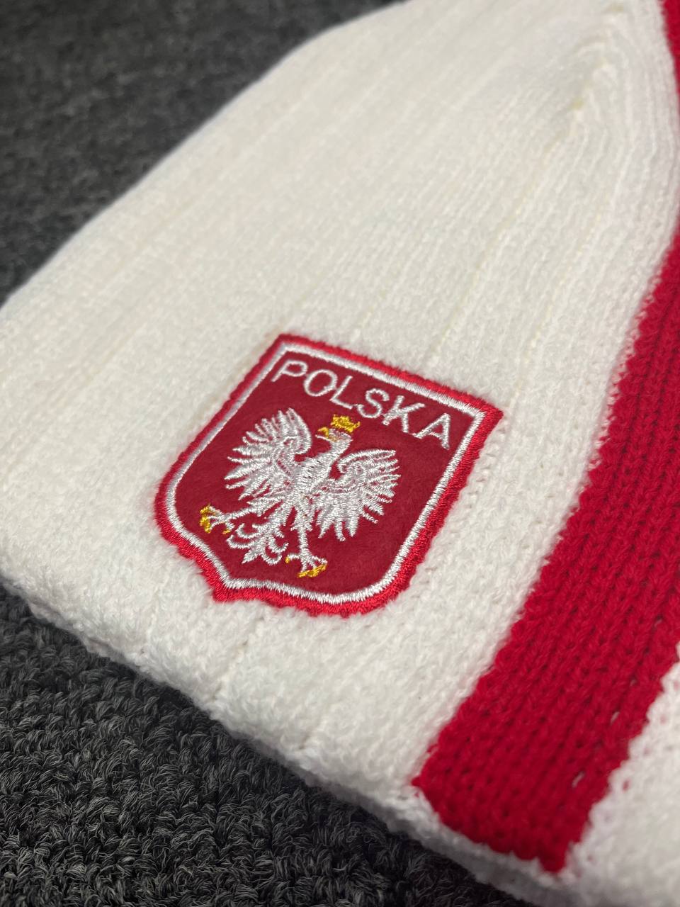 Polish Polska  Knit Winter Hat - White With Eagle - Made in Poland