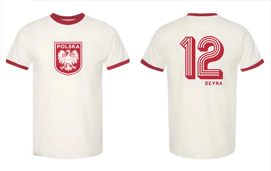 Deyna #12 T-Shirt Polska With Eagle Old School Polish Soccer Player Poland Jersey Style