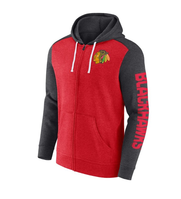 Chicago Blackhawks Fanatics Down and Distance Full-Zip Hoodie - Heather Red/Heather Charcoal