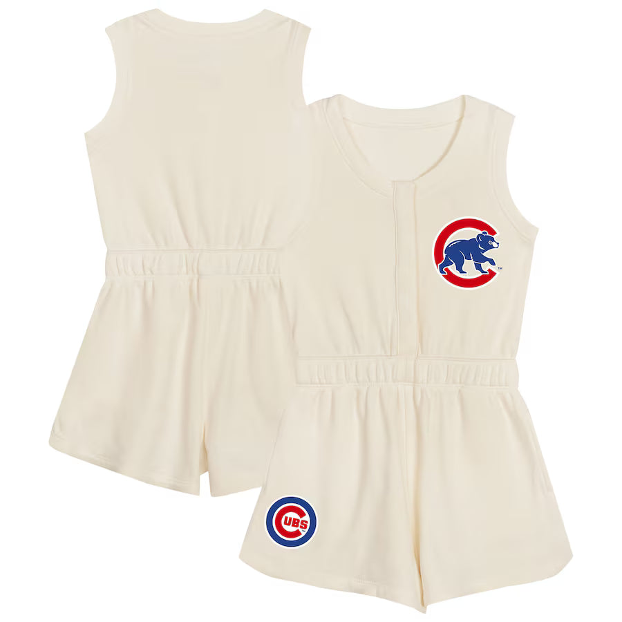 Girls Preschool Chicago Cubs Cream Girl Power Tank Romper