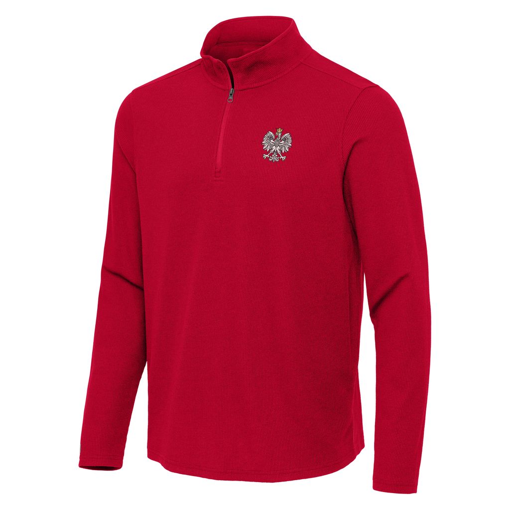 Polska Red Waffle Pullover Antigua Quarter Zip Sweater