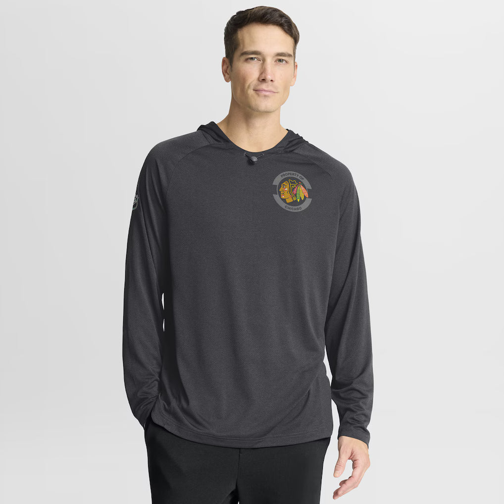 Men's Fanatics Charcoal Chicago Blackhawks Authentic Pro Rink Raglan Hoodie Size: Small Men's Fanatics Charcoal Chicago Blackhawks Authentic Pro Rink Raglan Hoodie Size: Small
