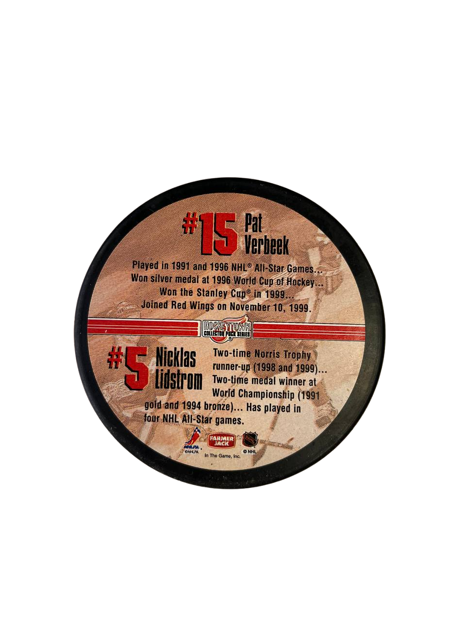 Hockey Town Collector Puck Series NHL OFFICAL Size Pat Verbeek Nicklas Lidstrom