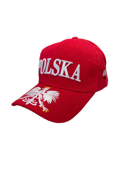 Polish Cap With Eagle And Poland Flag Red On Side Polska Sign Embroidered