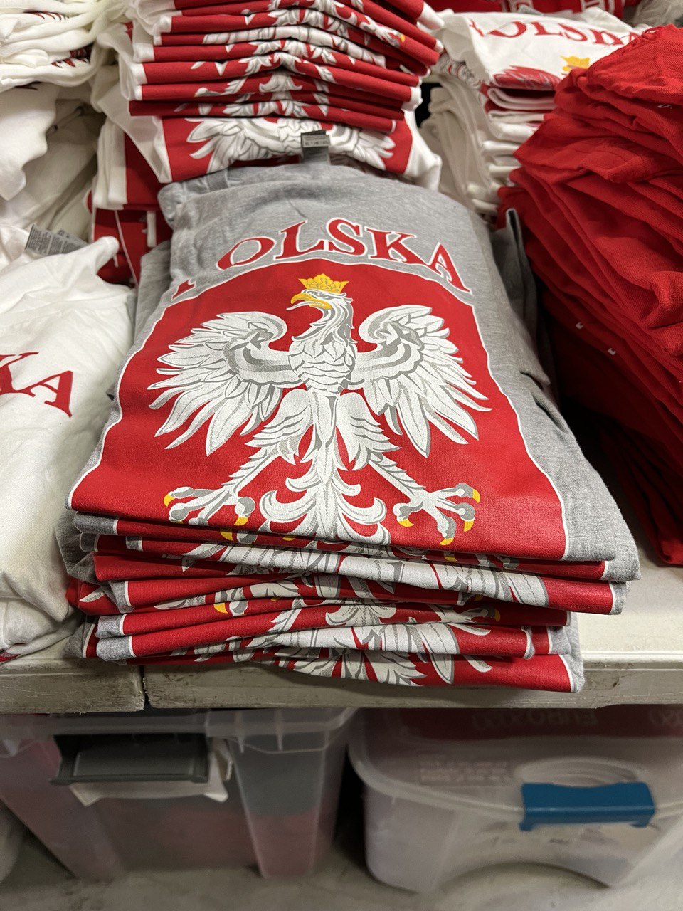 Bulk of Polish Men's Polska Printed Eagle Crest T-Shirt - Gray 12 Pack