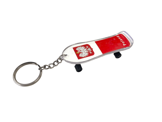 Bulk of Polska Skateboard Key Chain With Eagle and Poland sign Red&White 12 Pack