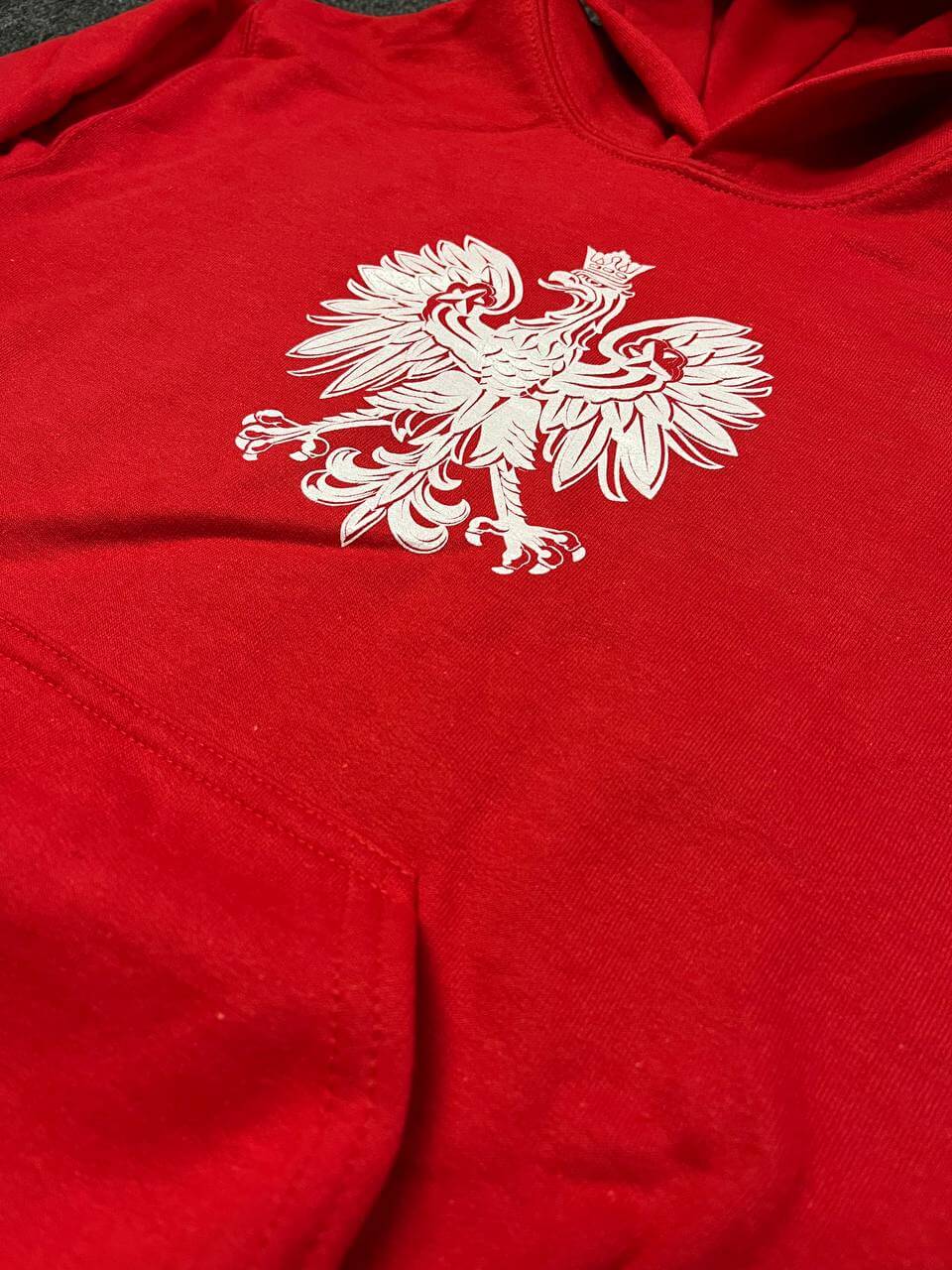 Polish Hoodie Youth With Polska National Eagle Printed Red/White/Charcoal