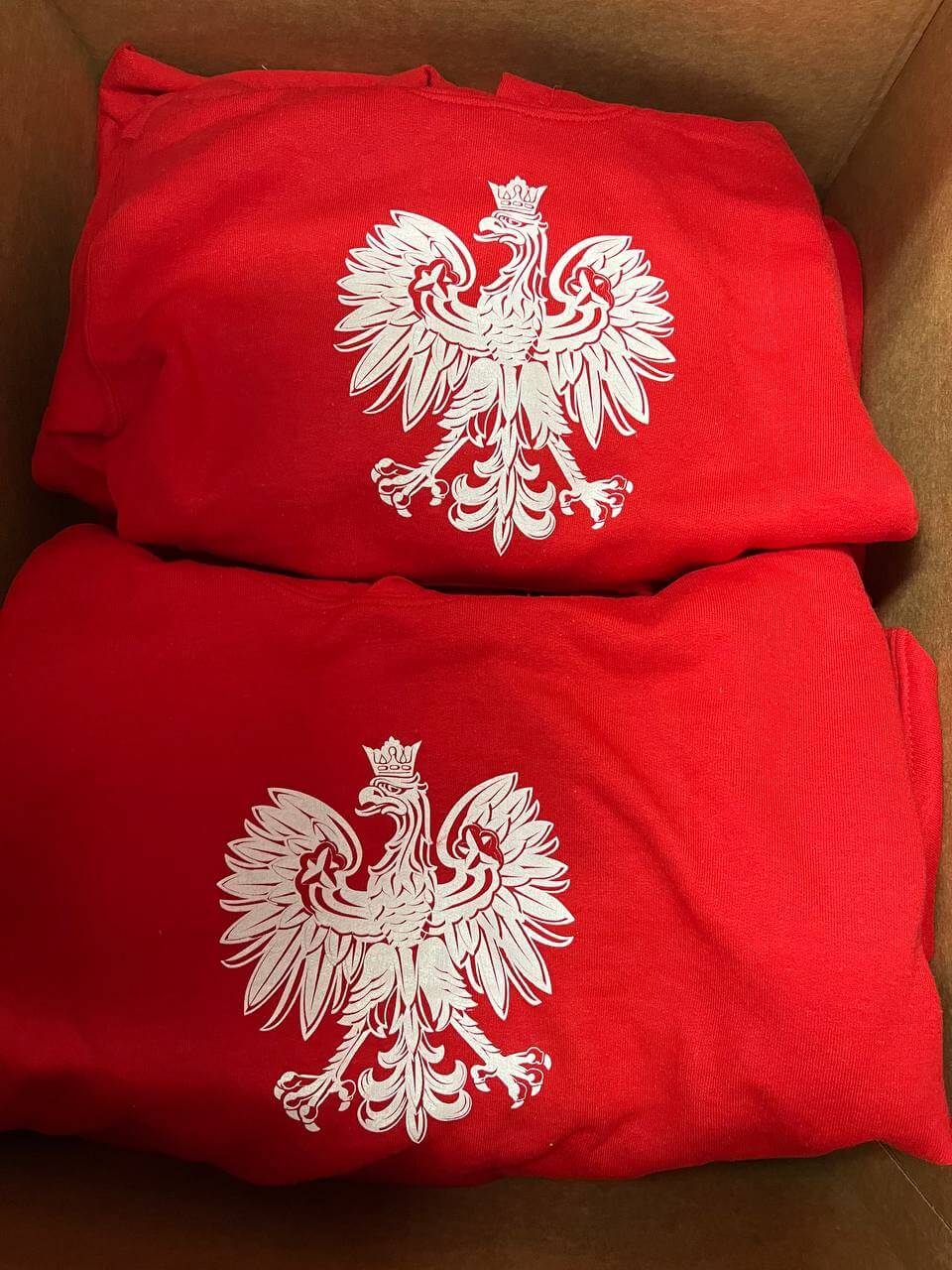 Bulk of Polish Hoodie Youth With Polska National Eagle Printed Red/White/Charcoal 10 Pack