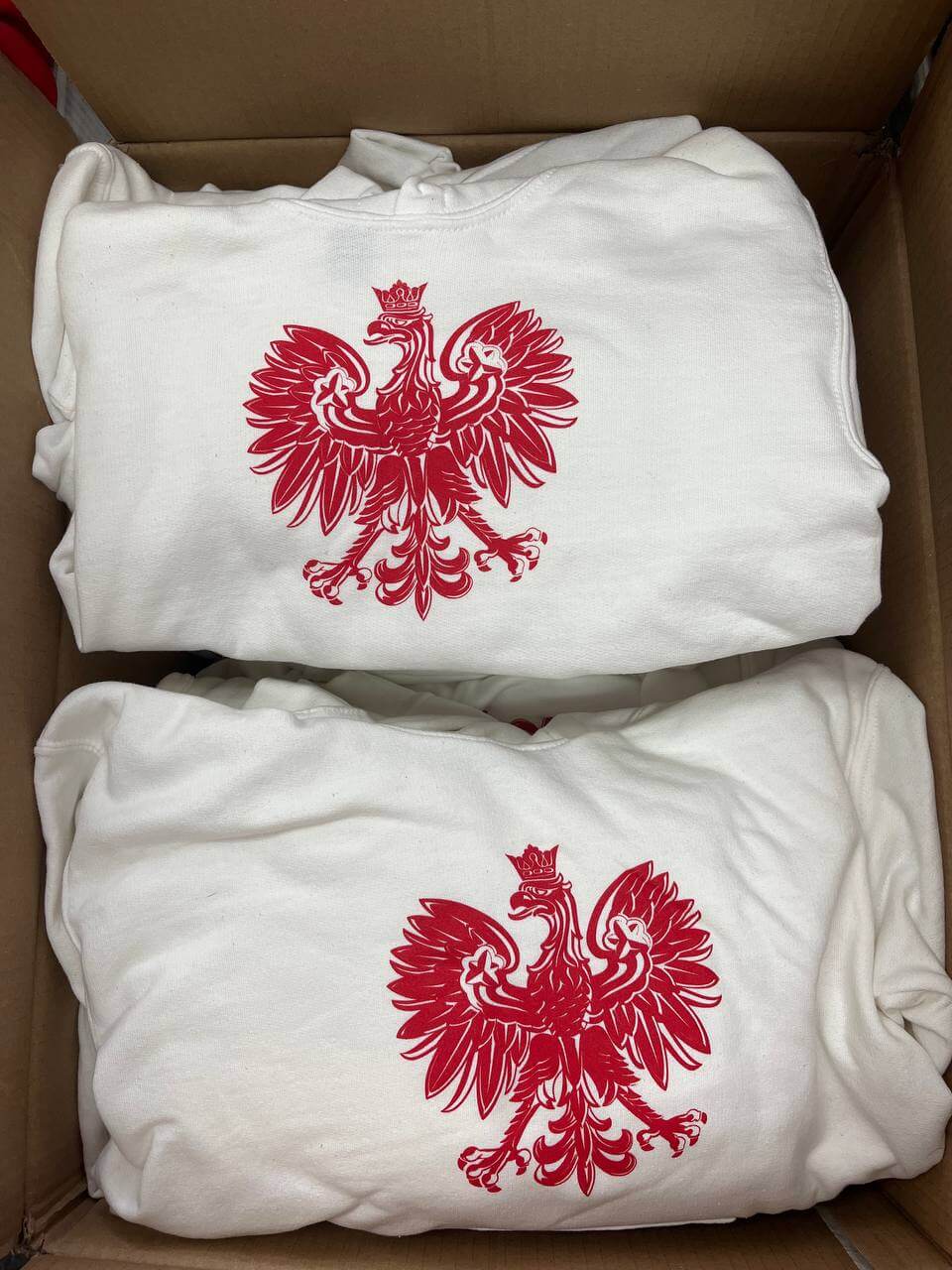 Bulk of Polish Hoodie Youth With Polska National Eagle Printed Red/White/Charcoal 10 Pack