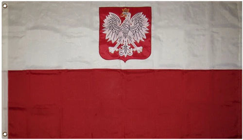 Poland with Eagle 5'x9.5' Embroidered Flag ROUGH TEX® Cotton