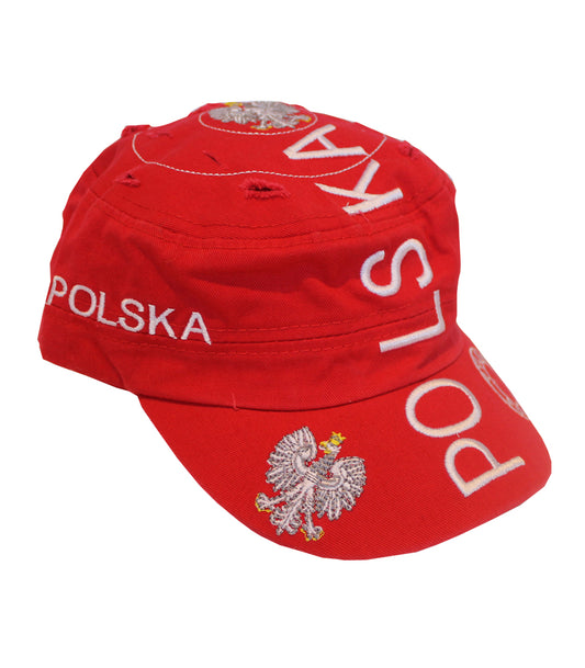Red With Polska Sign on Side Poland Flex-Fit Army Hat