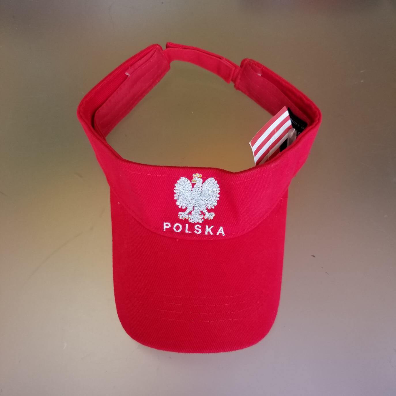 Bulk of Poland Adult Adjustable Visor w/Eagle - Red Polska 12 Pack