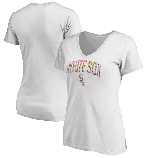 Chicago White Sox Fanatics Branded Women's Floral Arched Logo V-Neck T-Shirt - White