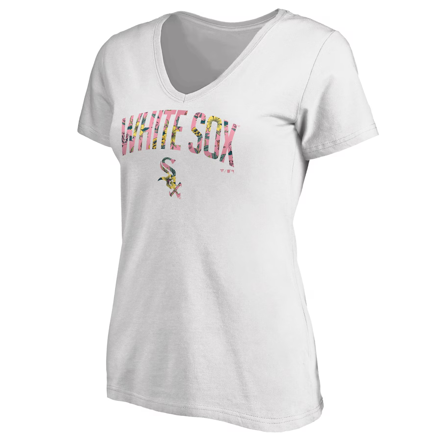 Chicago White Sox Fanatics Branded Women's Floral Arched Logo V-Neck T-Shirt - White