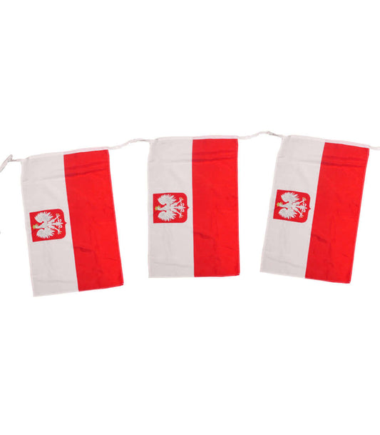Sring  Flags 25 FEET LONG Poland With Eagle Red&White Polish Tradition FlagS