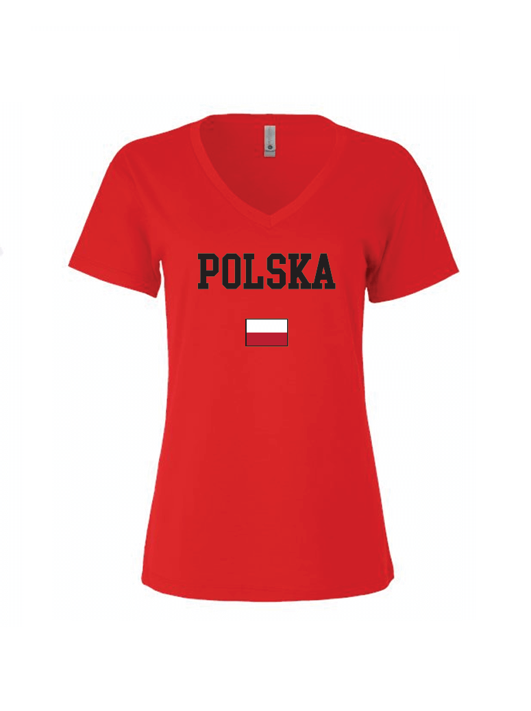 Polska Women's V-Neck T-Shirt Red/White Colors Polish Flag