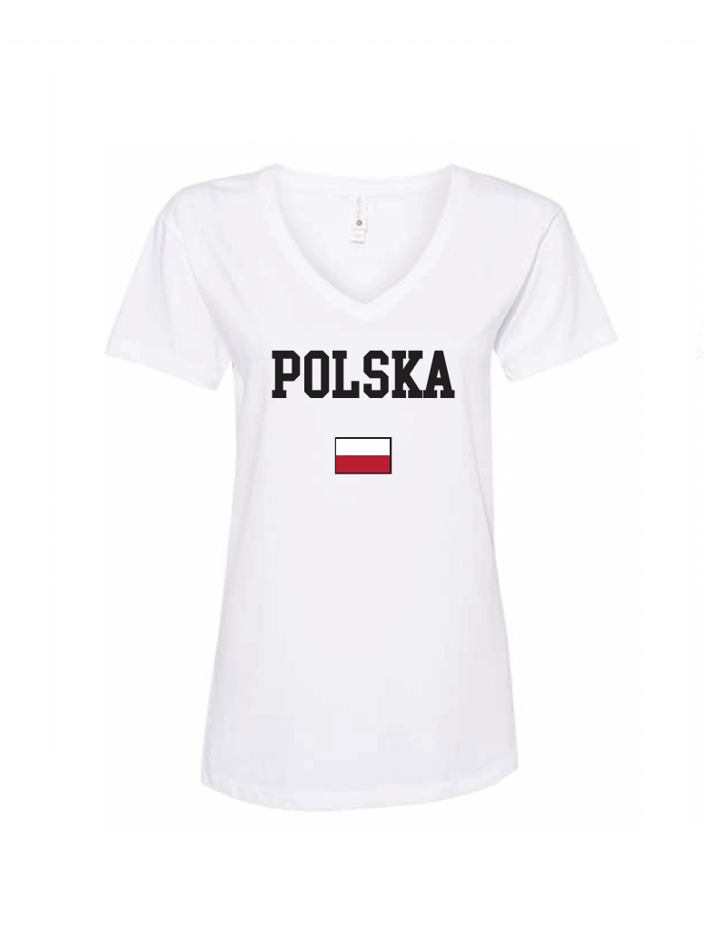 Polska Women's V-Neck T-Shirt Red/White Colors Polish Flag