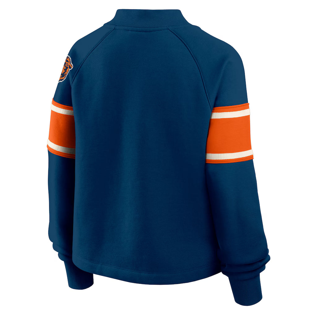 Chicago Bears Fanatics Oversized Hometown Toss Sweep Mock Neck Pullover - Navy