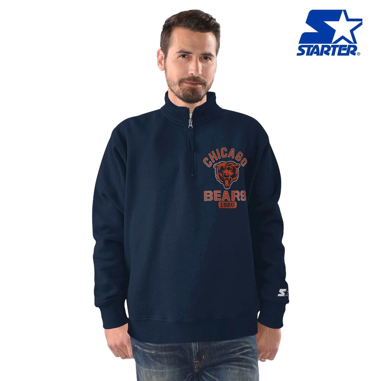 Chicago Bears Starter Throwback Heisman Quarter-Zip Jacket - Heathered Navy Blue