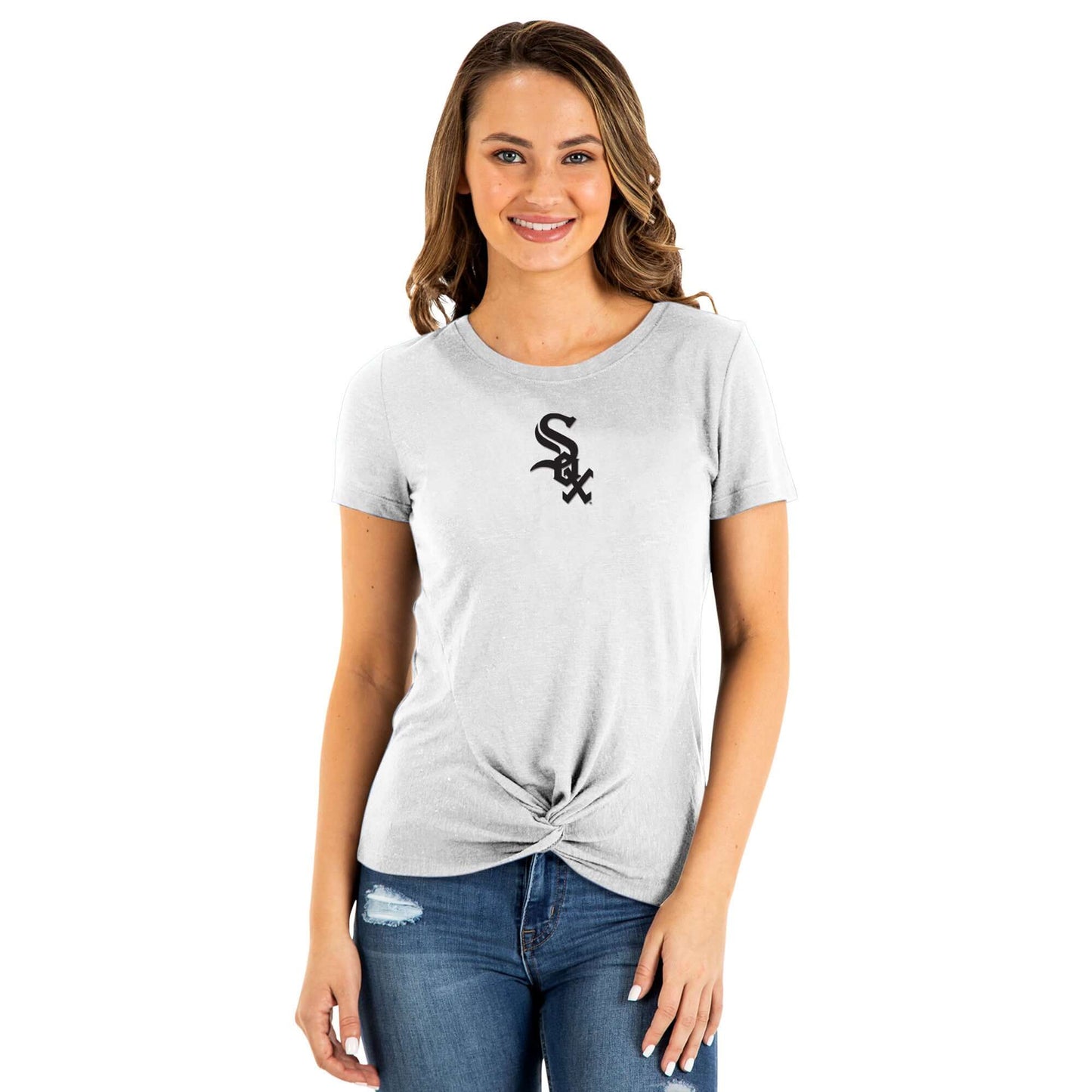 Chicago White Sox New Era Women's 2-Hit Front Twist Burnout T-Shirt - White