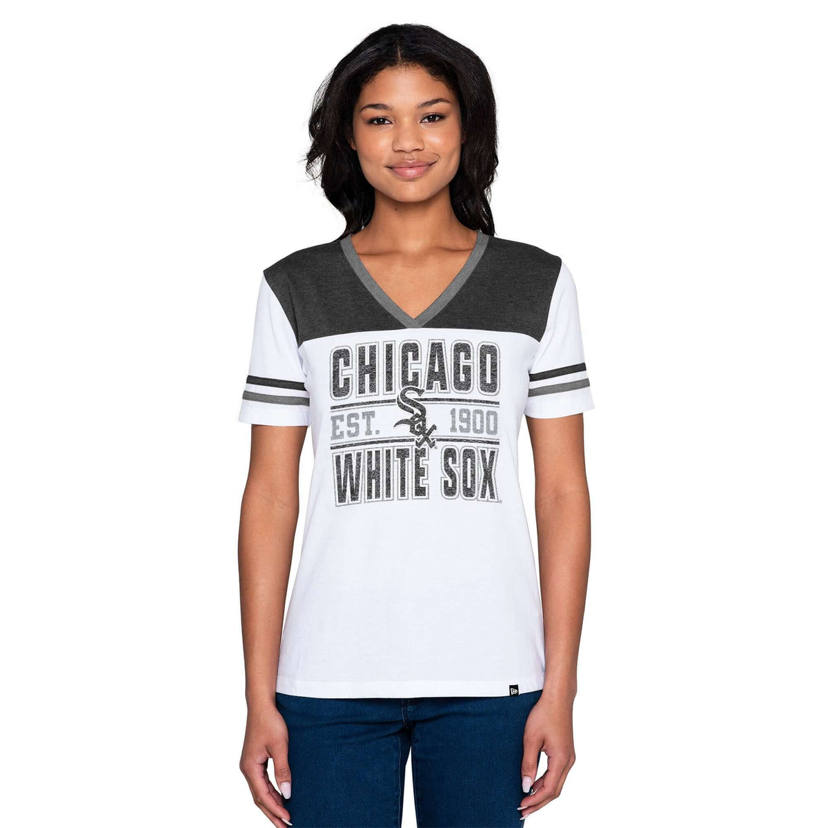 Chicago White Sox New Era Women's V-neck T Shirt - Grey/White