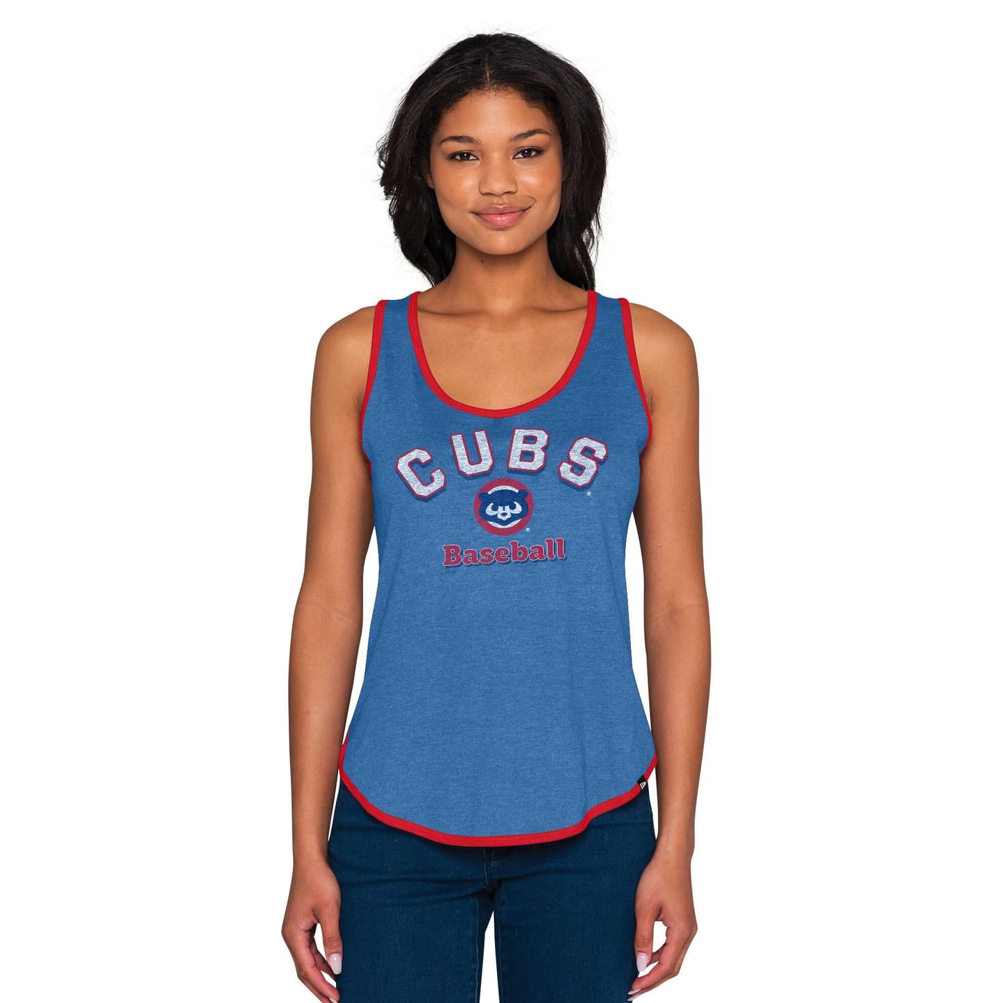 Chicago Cubs New Era Women's Contrast Binding Scoop Neck Tank Top- Heathered Royal