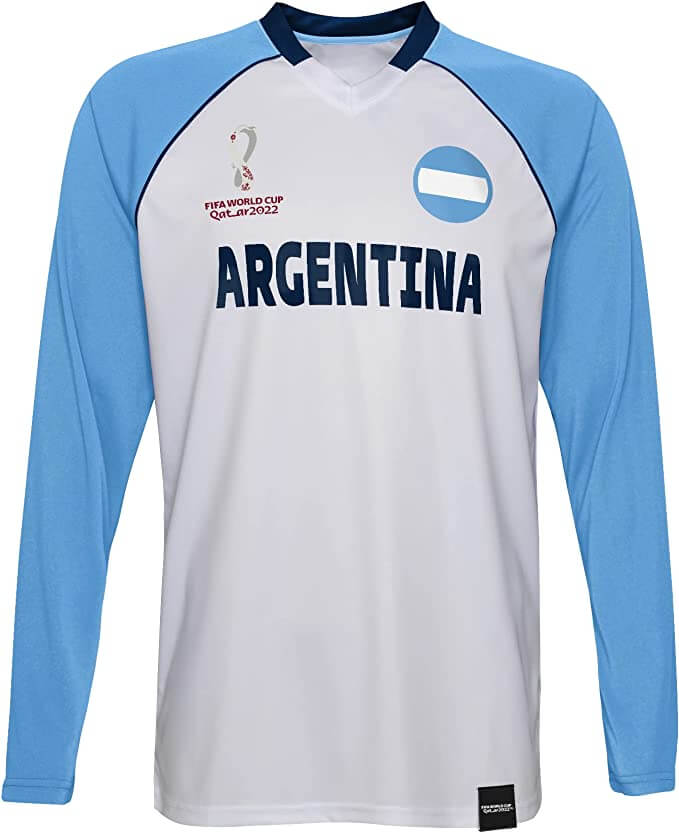 Argentina 2022 FIFA World Cup Classic Third Long Sleeve Jersey, White-Cobalt