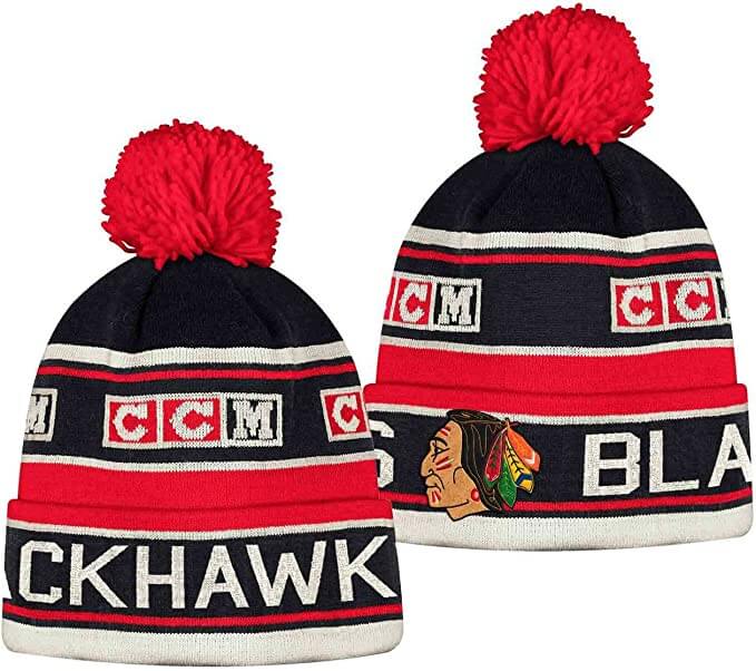 Adidas Red Beanie Cuffed Knit Hat With Pom NHL Chicago Blackhawks New Tags  Sport