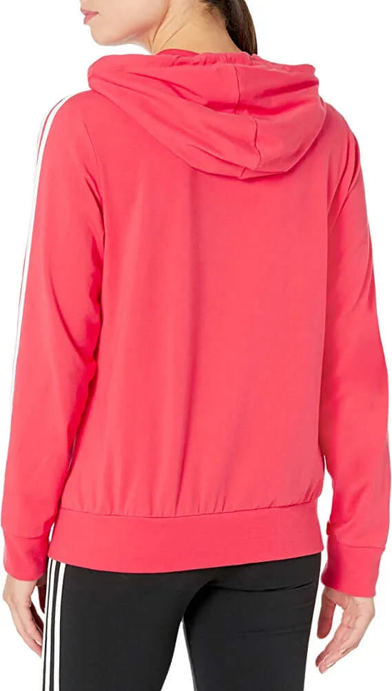 Adidas Women's Essentials 3-Stripes Single Jersey Full-Zip Hoodie Core Pink/White