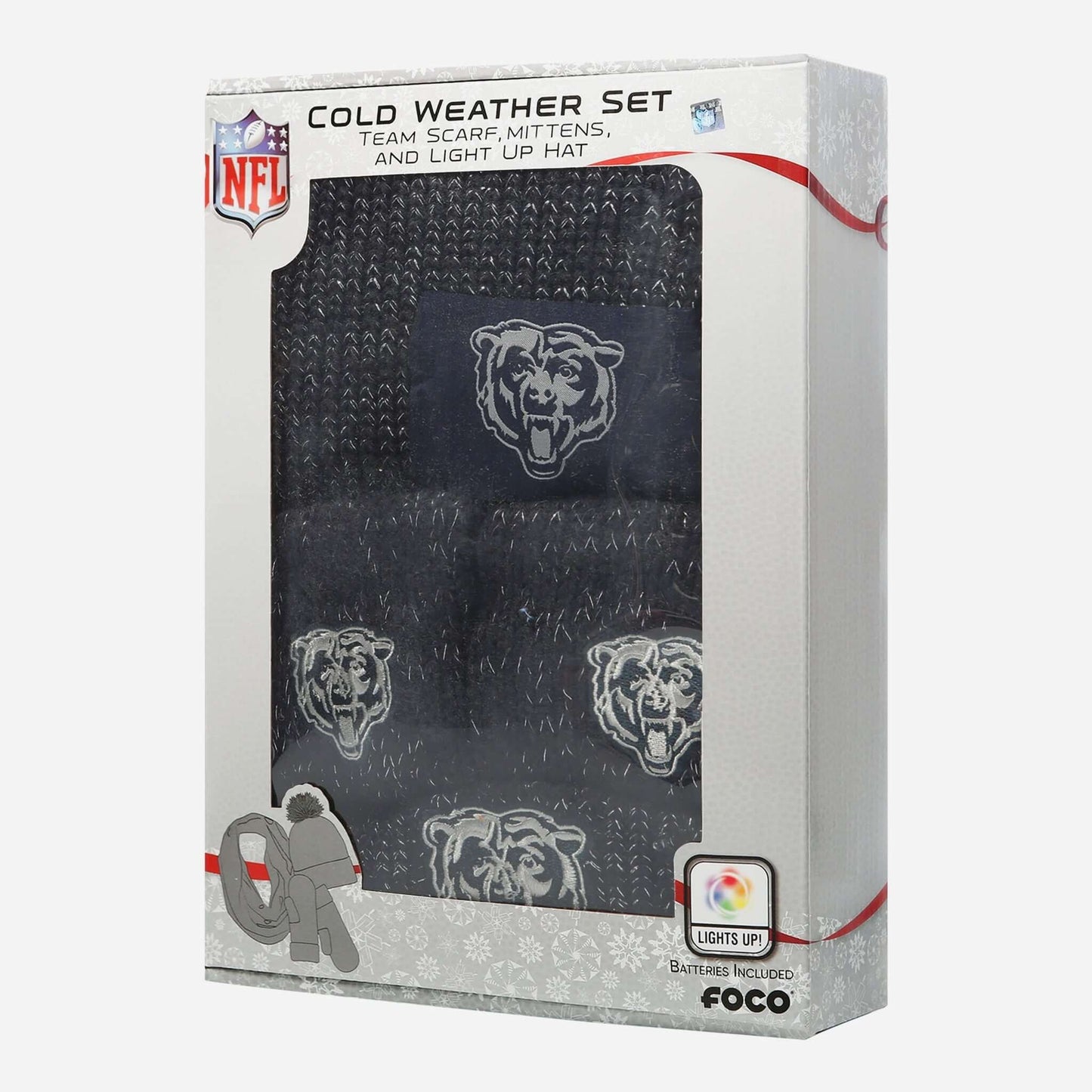 Chicago Bears Women's Cold Weather Set - Scarf,Mittens and Light up Hat