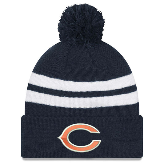 Chicago Bears Men's New Era Striped Cuffed Pom Knit Winter Hat - Navy