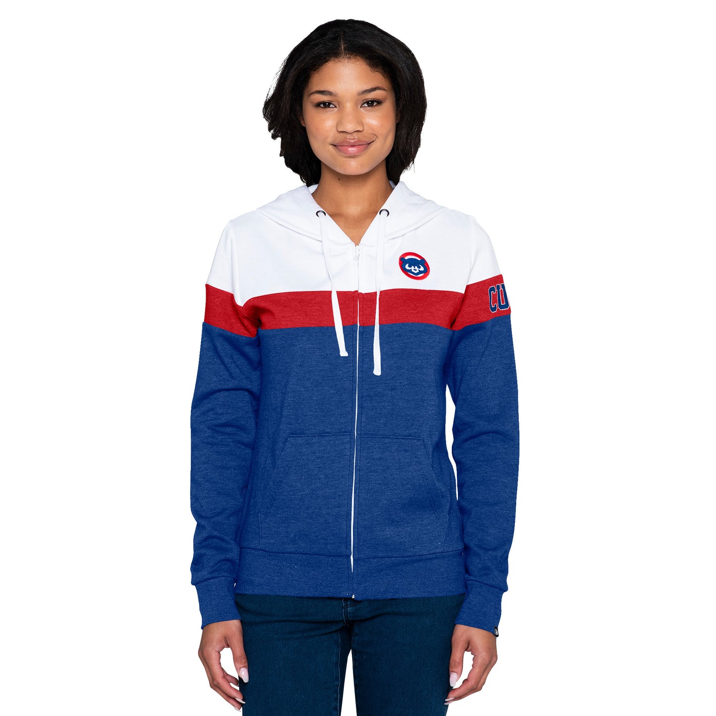 Chicago Cubs New Era Women's Colorlock Full-Zip Hoodie Jacket - Heathered Blue