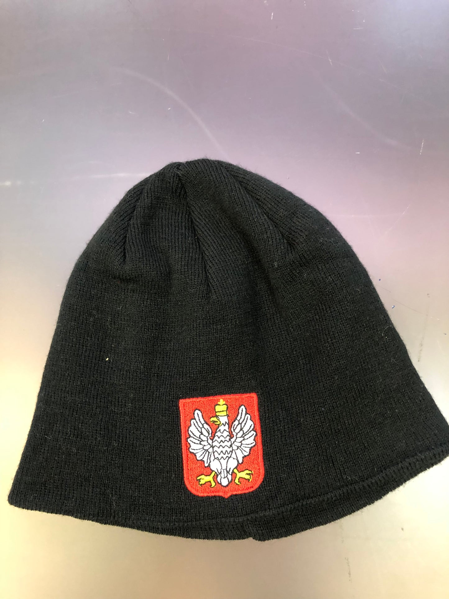 Polska Knit Winter Hat -Black With Eagle- Made in Poland