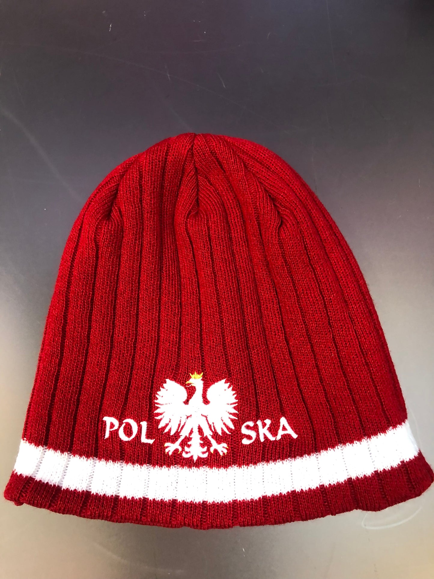 Polish Polska  Knit Winter Hat -RED With  Eagle- Made in Poland