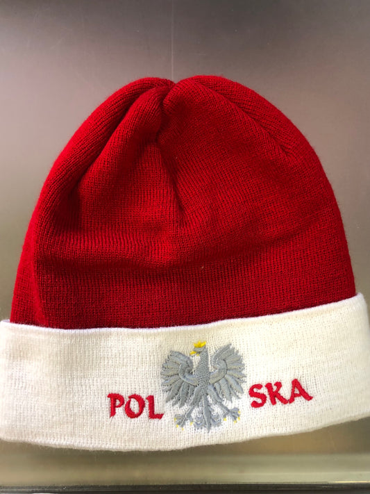 Polish Polska  2Knit Winter Hat -RED /White With  Eagle- Made in Poland