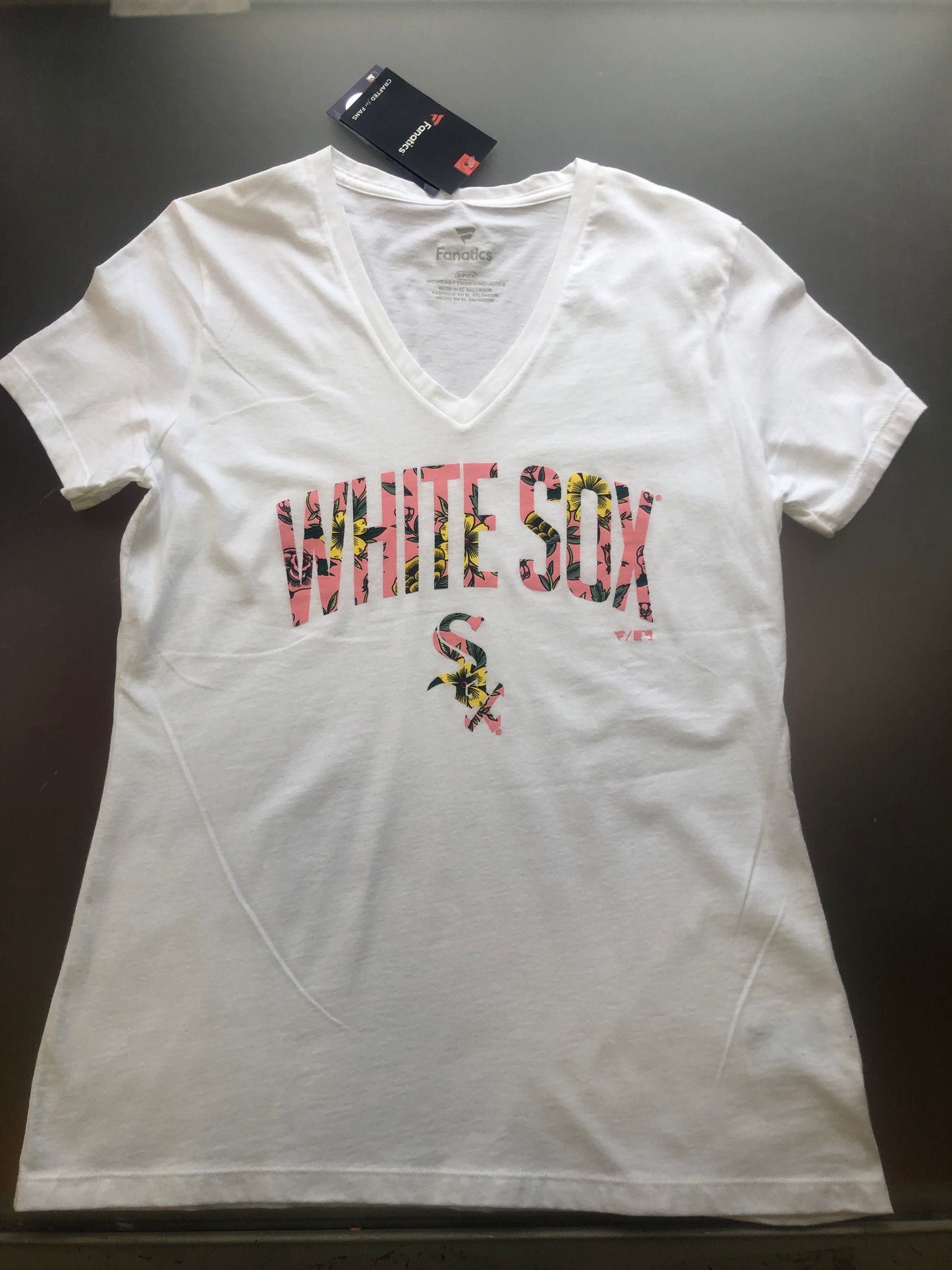Chicago White Sox Fanatics Branded Women's Floral Arched Logo V-Neck T-Shirt - White