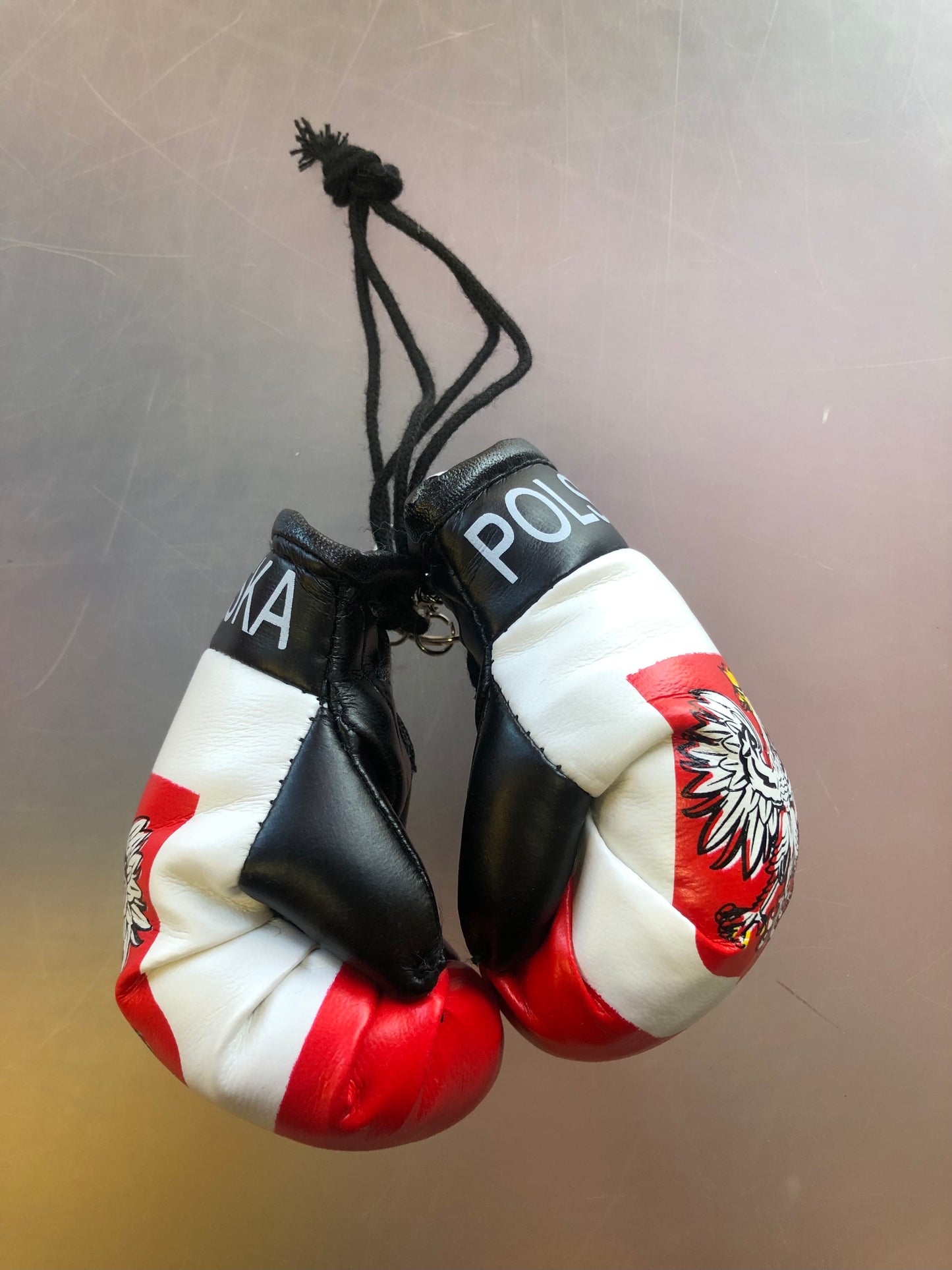 Poland Polish Boxing Gloves Mini Olympics Soccer Mirror Car Hanging 2" x 4"